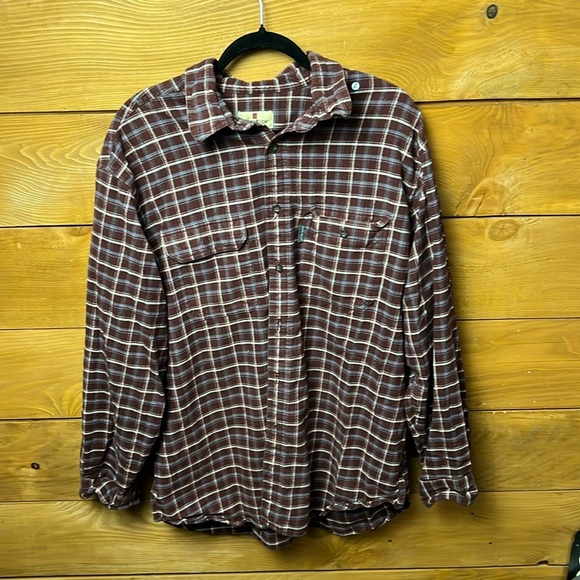 Woolrich Men’s  burgandy plaid 100%‎ cotton flannel shirt XL button down heavy - Picture 1 of 9